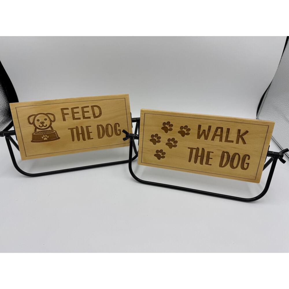Wood Sign Saying Walk The Dog Feed The Dog With Dog & Paw Photos -Double Sided
